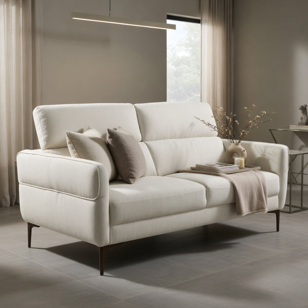 Hommoo Modern 72.5" Fabric Loveseat Sofa with Adjustable Headrest, Metal Frame, High-Density Foam Cushions, Compact Living Room Couch, White