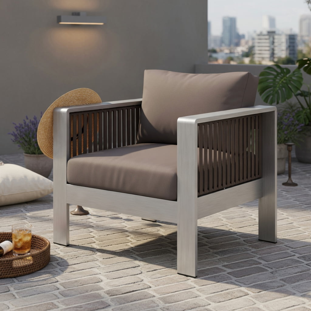 Hommoo Modern Aluminum Outdoor Armchair with Thick Removable Cushions Patio Chair, Rustproof Frame, Gray