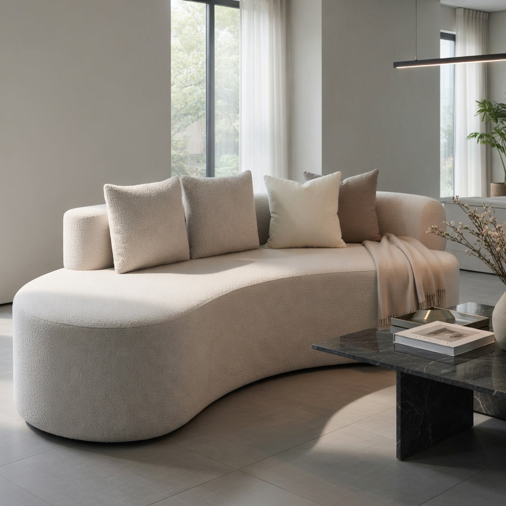 Hommoo Modern Curved Upholstered Sofa, Includes 2 Removable Pillows, Polyester Fabric Living Room Couch, Gray