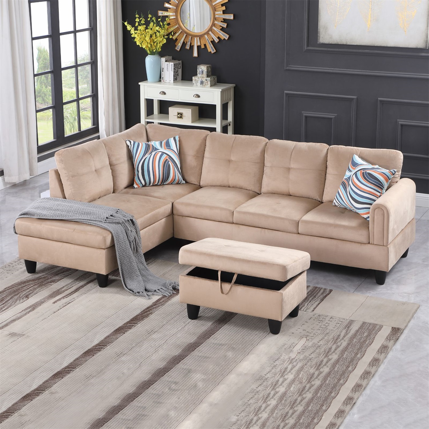 Hommoo Modern Flannel Living Room Furniture Sets Sectional Couches and ...