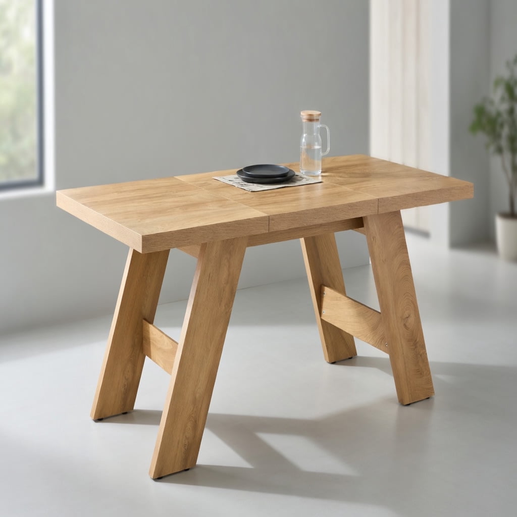 Hommoo Modern Grain MDF Dining Table, 71" x 31.5" Rectangular Extendable-Style Table with V-Shaped Outward-Sloping Legs, Seats 6–8, for Dining Room, Home Office & Multi-Use Spaces, Natural