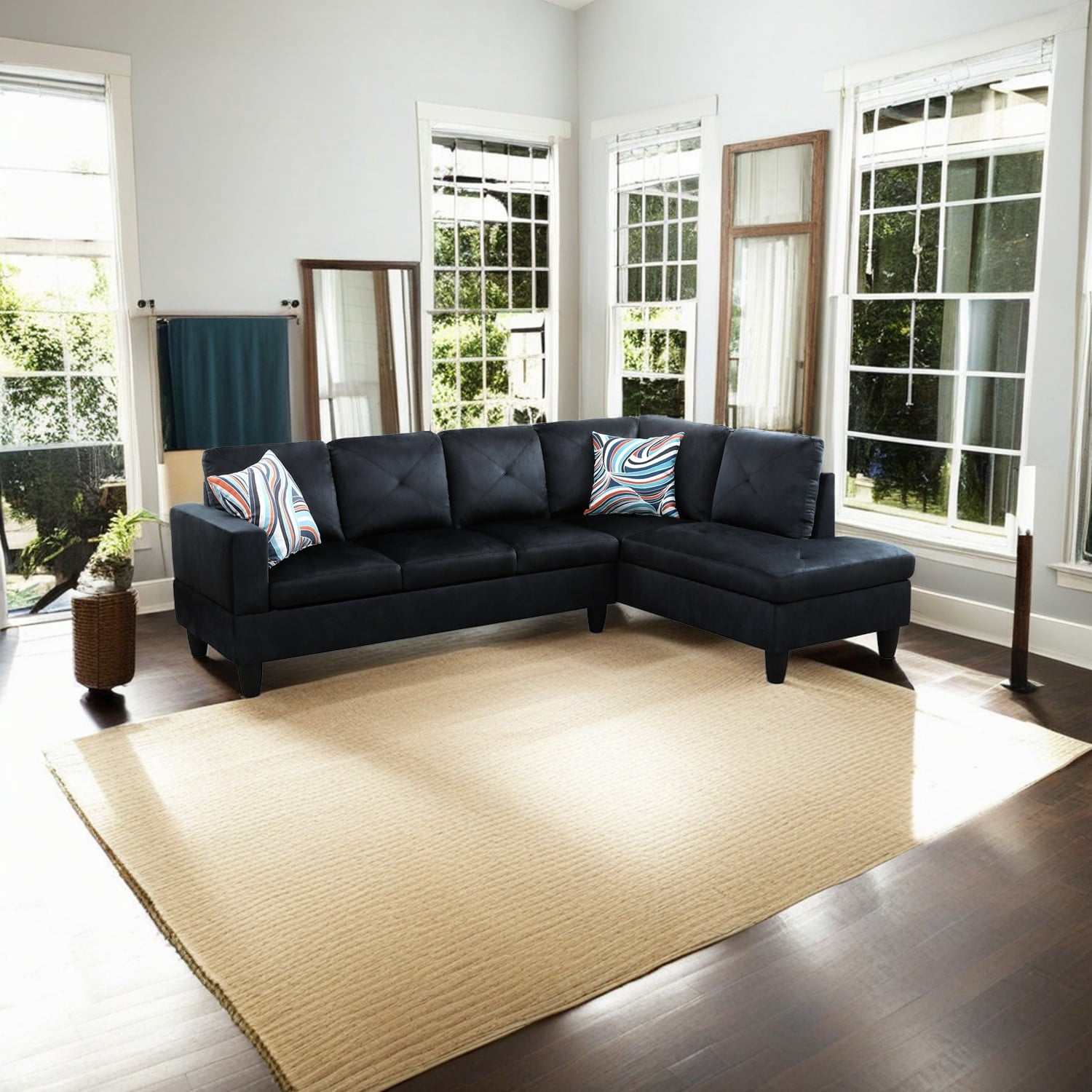 Hommoo Modern L-Shaped Sofa, Microfiber 2-Piece Set for Living Room Sofa, Suitable for Office Apartments, Home Sofa, Midnight Blue (No Ottoman)