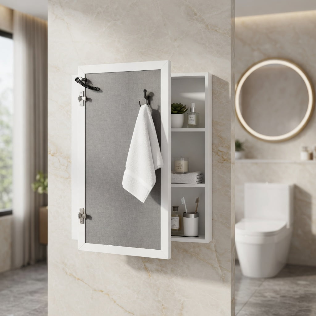 Hommoo Modern LED Bathroom Medicine Cabinet with Anti-Fog Mirror, Soft White Lighting & Wall-Mounted Aluminum Frame, One-Door Storage for Small Bathrooms, White