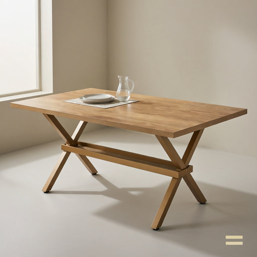 Hommoo Modern Light Wood MDF Dining Table with X-Shape Metal Base, 71" x 35.4" Extendable Rectangular Table for 6-8 People, Minimalist Home & Office Use, Natural