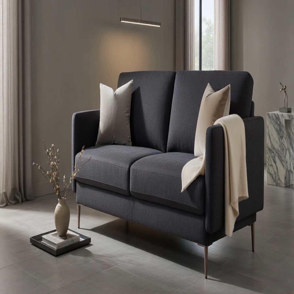 Hommoo Modern Loveseat Sofa with Ergonomic Backrest Cushions, High-Density CertiPUR-US Foam, 76.5" Wide Metal Legs, Gray