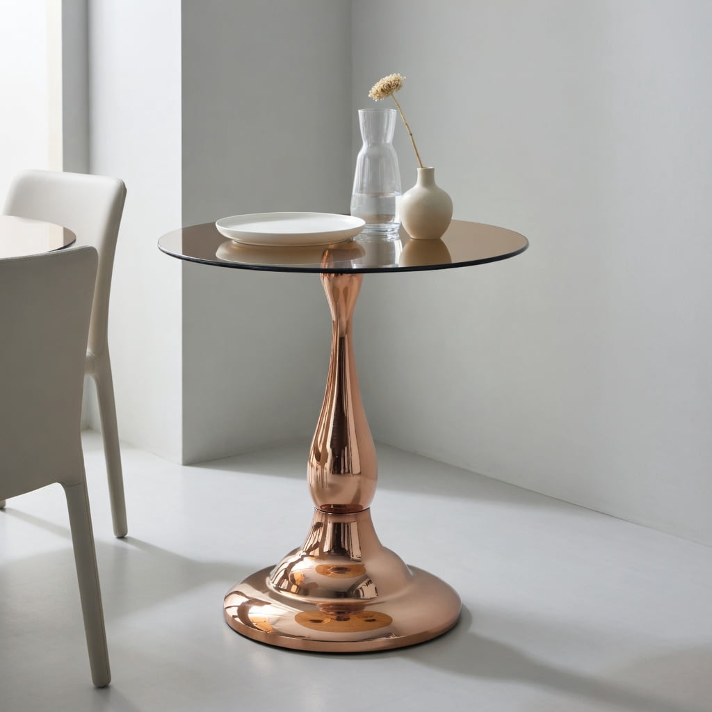 Hommoo Modern Metal Side Table with Tempered Glass Top, 20.3 in Height, 19.6 in Round Tabletop for Bedroom, Living Room, or Patio, Rose Gold