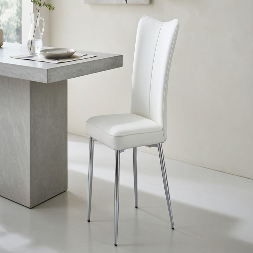 Hommoo Modern Minimalist Dining Chairs Set of 6, PU Leather with Ergonomic Curved Backrest & Electroplated Metal Legs for Kitchen, Dining Room, Living Room & Bedroom, White