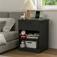 thumbnail image 1 of Hommoo Modern Nightstand with Charging Station, End Side Table Bedside Table with Drawer and Open Storage, Black, 1 of 9