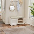 thumbnail image 1 of Hommoo Modern Shoe Storage Bench with Cushion, Entryway Shoe Rack Bench with Shutter Doors, Shoe Cabinet with Adjustable Shelves, Ancient White, 1 of 7