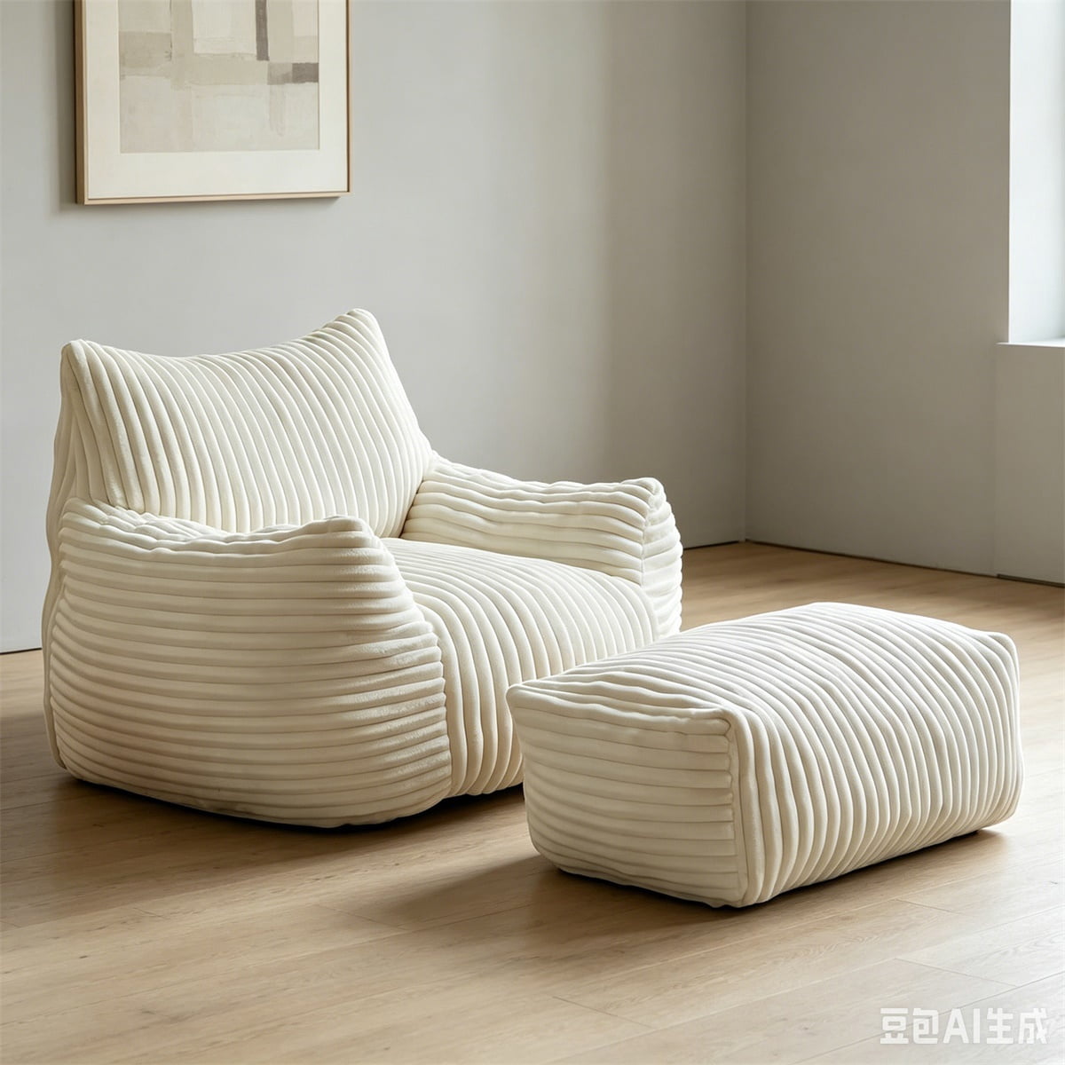Hommoo Modern Suede Sofa Chair with Ottoman, 5-Zone Ergonomic Support Chair, White