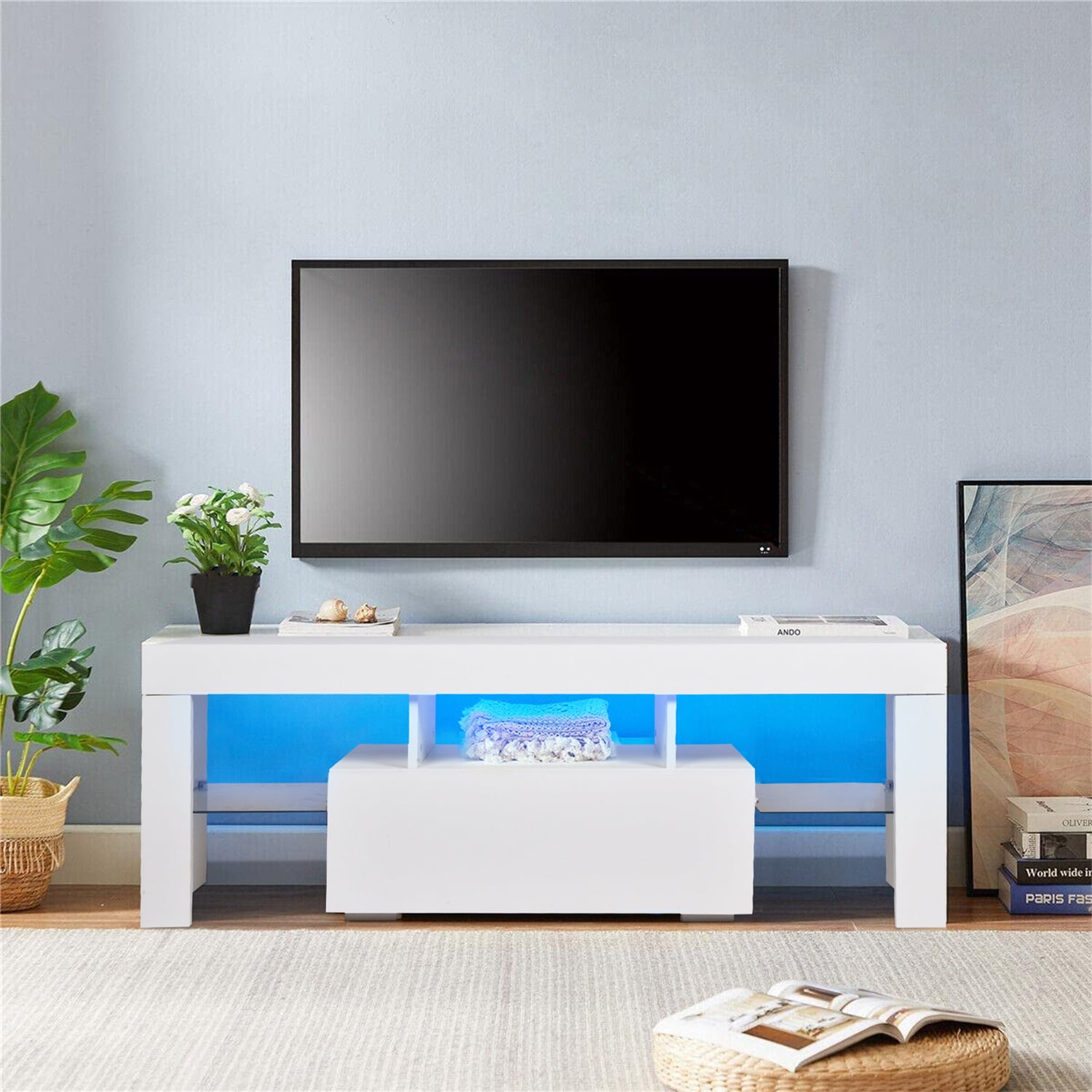 Hommoo Modern TV stand with LED Lights, TV Media Console Entertainment