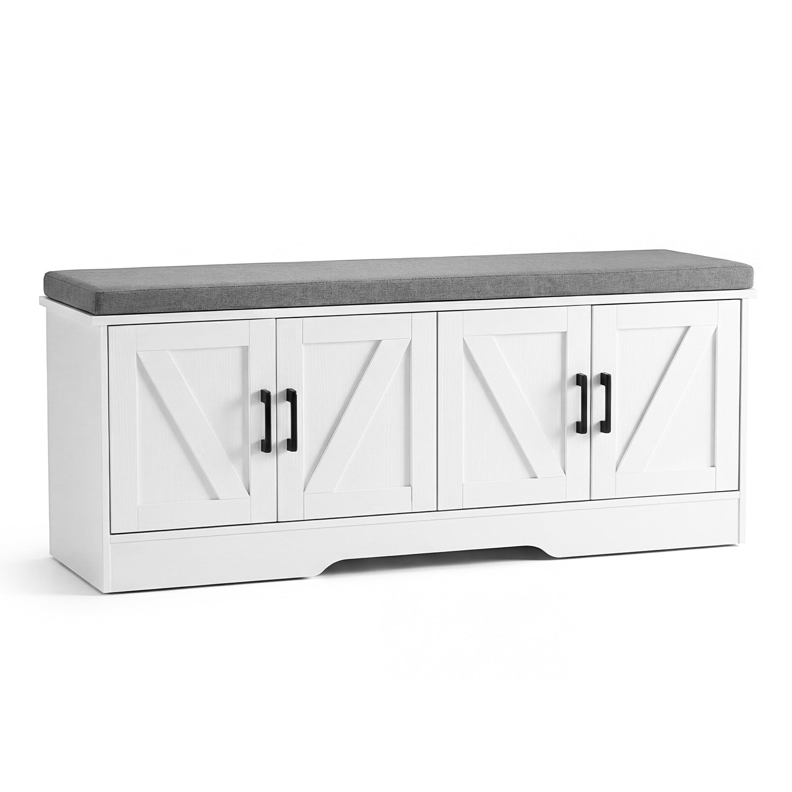 Hommoo Modern Wooden Shoe Storage Cabinet with Cushioned Seat, 47-inch Double-Door Entryway Organizer for Living Room, Hallway & Bedroom, White & Gray
