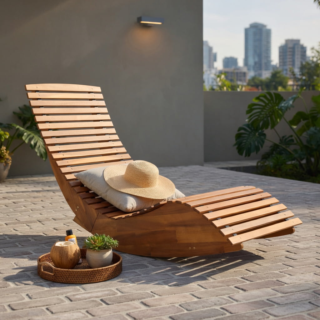 Hommoo Outdoor Acacia Wood Rocking Chair, High-Back, Wide Slatted Seat, Perfect for Patio, Porch & Garden, Natural