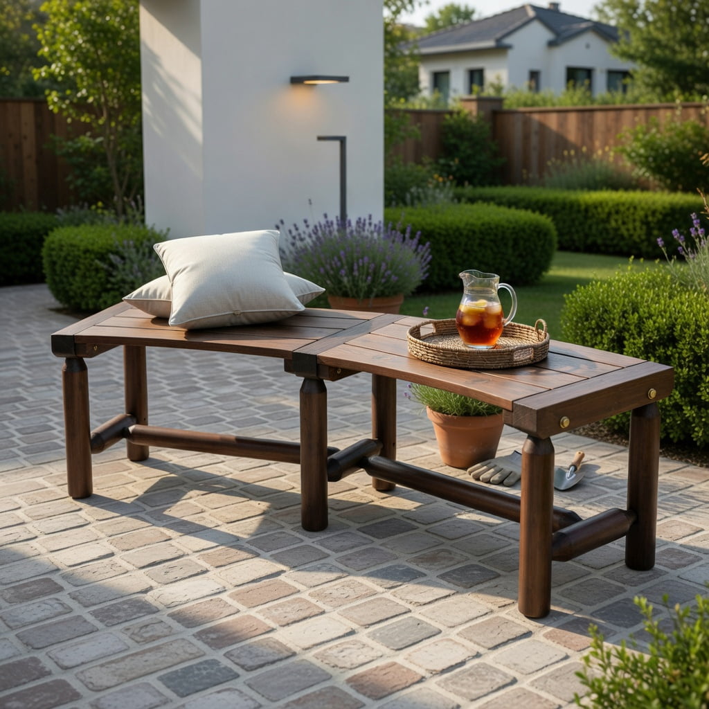 Hommoo Outdoor Curved Patio Bench for Round Tables, Slatted Wood Bench, 55" Seating, Easy Assembly, Rustic Brown