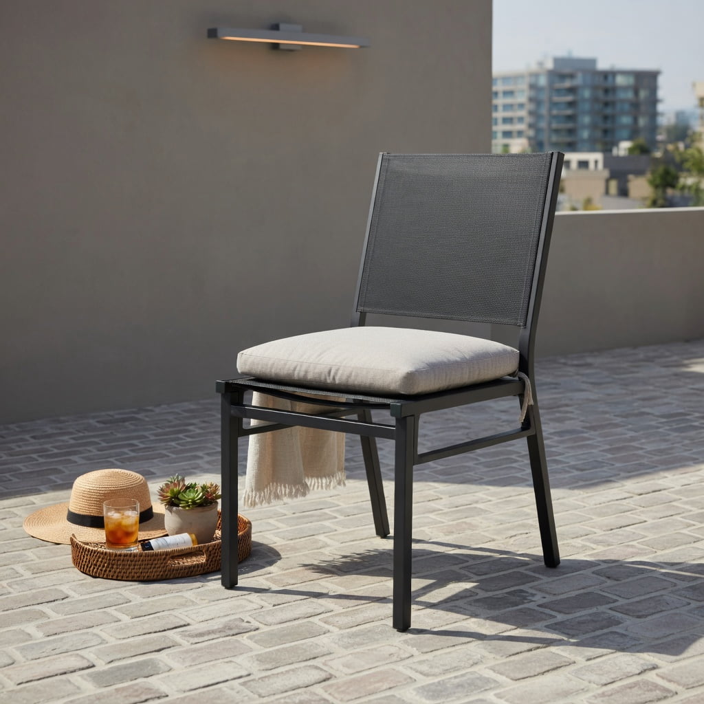 Hommoo Outdoor Dining Chair Breathable Mesh Back & Seat, Lightweight Aluminum Frame, Patio Chair for Backyard, Porch, Poolside or Indoor Use, Black