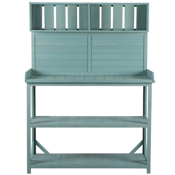 Hommoo Outdoor Patio Potting Bench with 4 Storage Racks and Side Hooks, Green