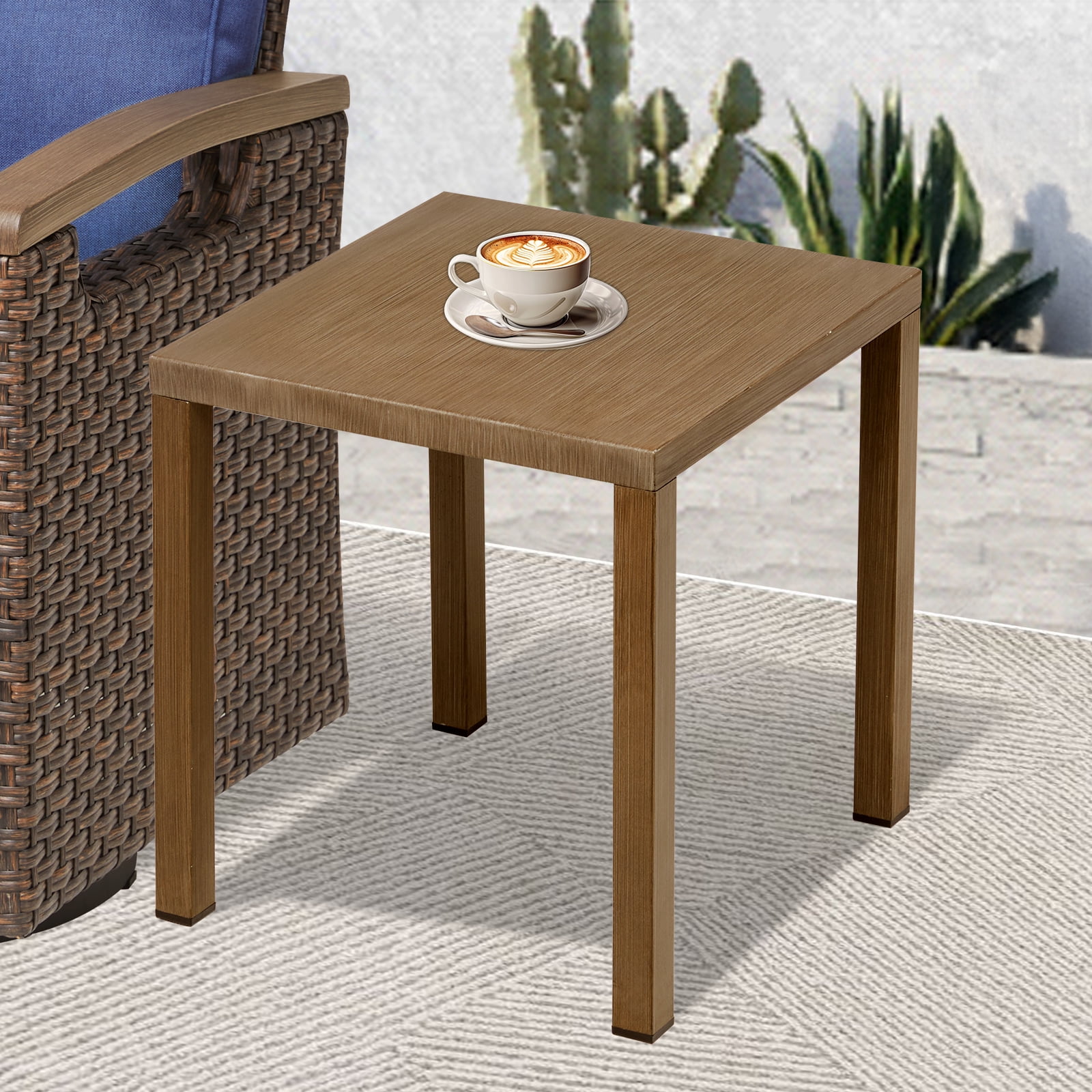 Hommoo Outdoor Steel Side Table, Patio Table Square End Table for Pool Balcony Deck Porch Lawn Backyard, Brown