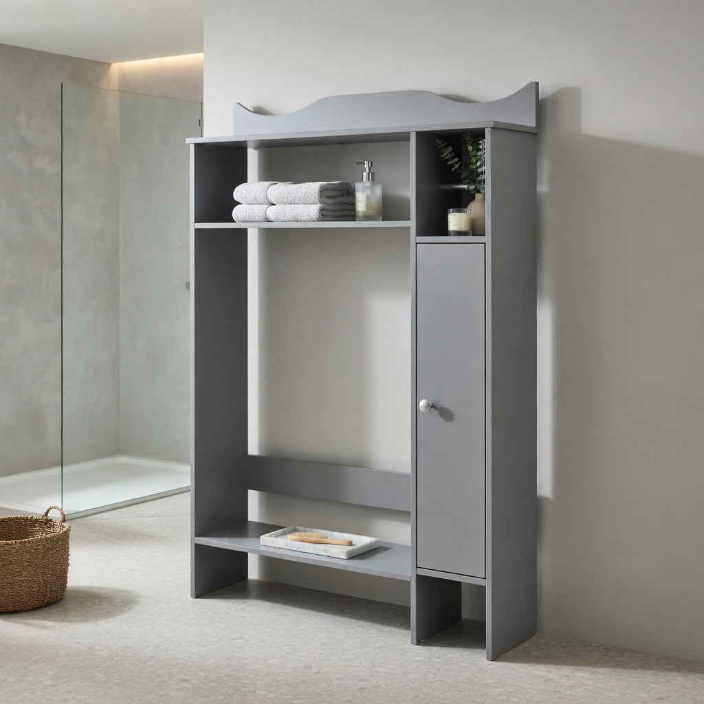 Hommoo Over the Toilet Storage Cabinet with Built-in Toilet Paper Holder Engineered Wood Bathroom Organizer, Gray