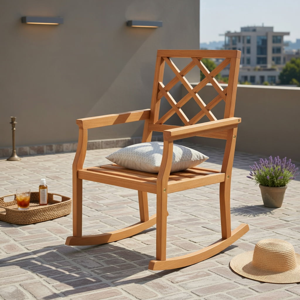 Hommoo Oversized Teak Wood Rocking Chair for Outdoor Patio, Sturdy Indonesian Teak Porch Rocker with Ergonomic Backrest & Slatted Seat, Brown