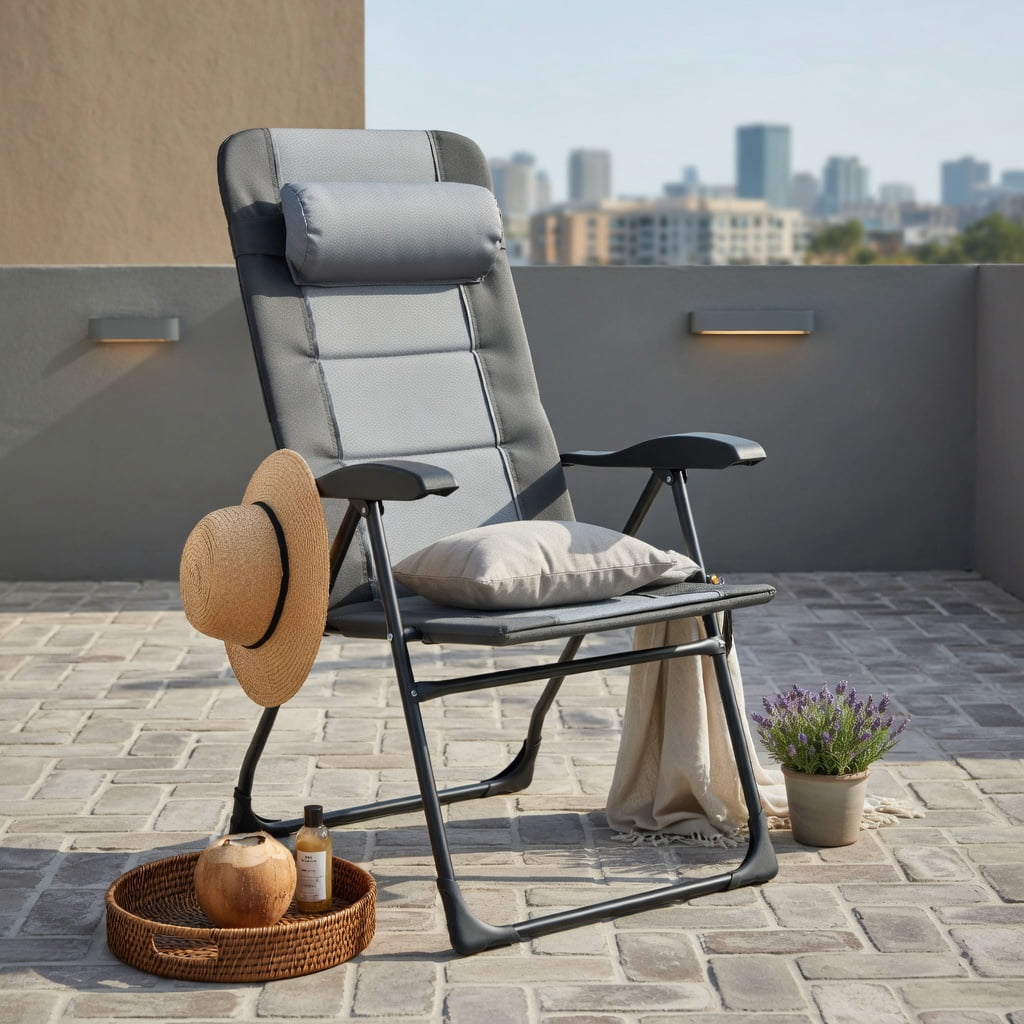 Hommoo Patiojoy 2-Piece Folding Patio Dining Chair Set with Matching Ottomans, Adjustable Reclining Steel Frame, Breathable Oxford Fabric, Outdoor Seating for Deck, Poolside & Lawn, Gray