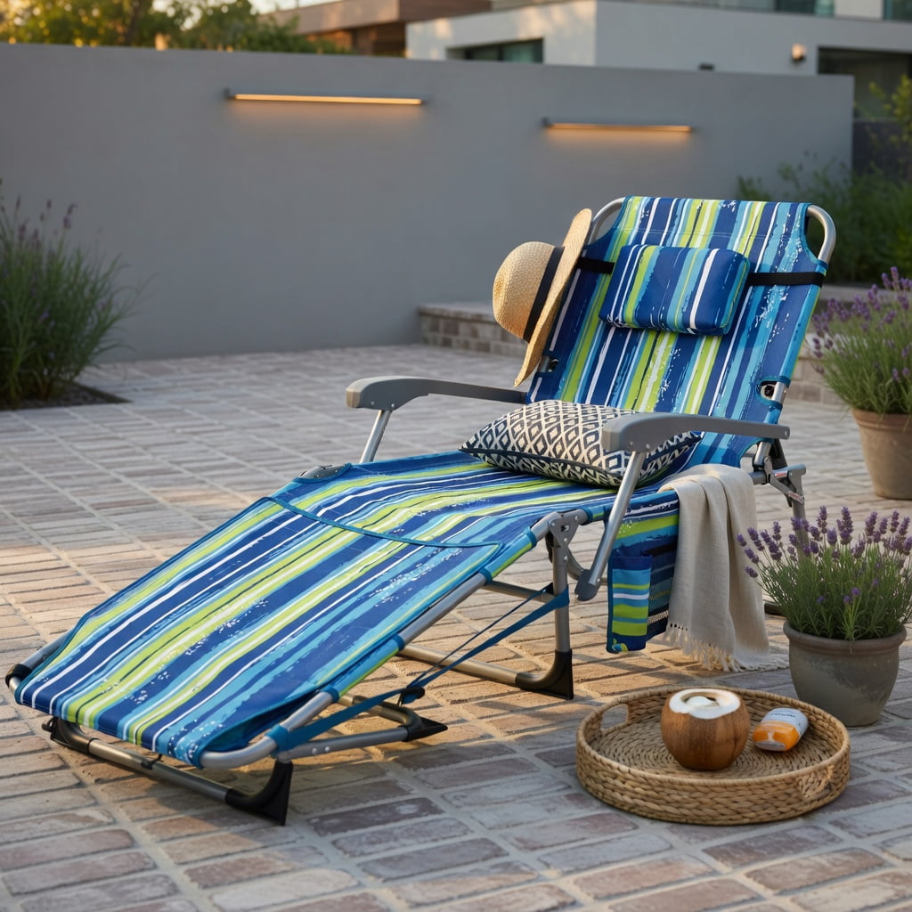 Hommoo Portable Folding Tanning Chair with Face Hole & Adjustable Backrest, Lightweight Sunbathing Lounger for Beach, Pool, Backyard, Blue & Green