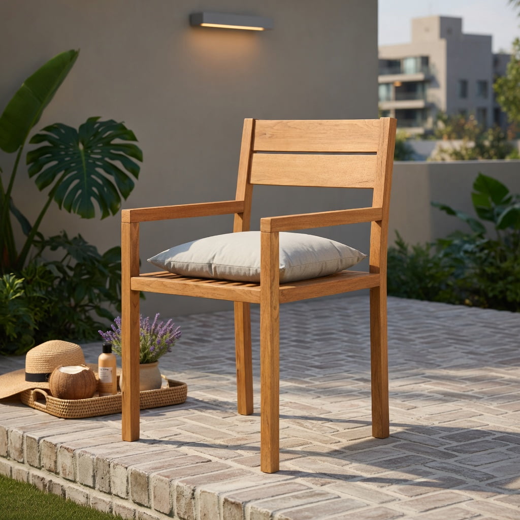 Hommoo Premium Teak Wood Outdoor Dining Armchair for Patio, Backyard, Poolside, with Ergonomic Armrests & Inclined Backrest, Natural