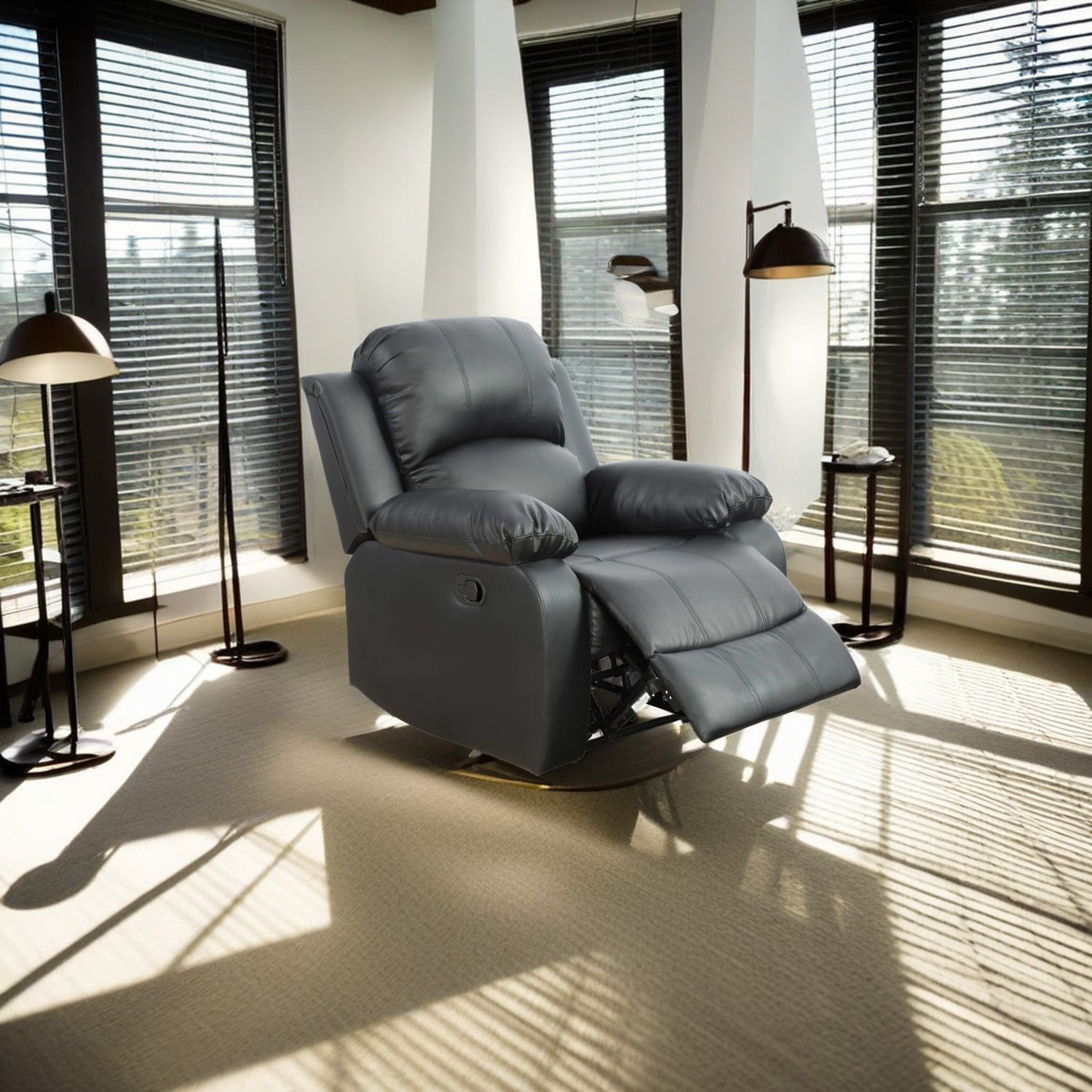 Hommoo Recycled Leather Recliner Chair, Living Room Chair Theater Lounge Seat, Manual Reclining Chairs with Overstuffed Arm and Back for Home, Black