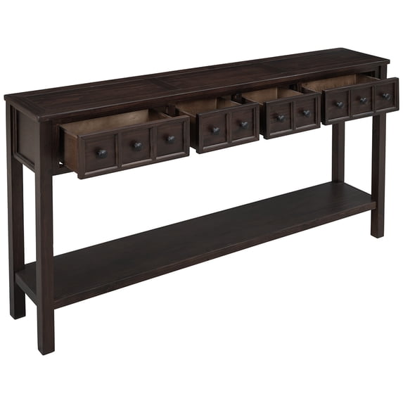 Hommoo Rustic Entryway Console Table, 60" Long Sofa Table with Drawers and Bottom Shelf for Storage (Espresso)