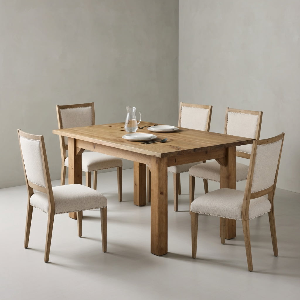 Hommoo Rustic Solid Wood Dining Table, 63 Inch Rectangular Kitchen Table for 4 to 6 People, Grain Farmhouse Table with Sturdy Wooden Legs, Natural