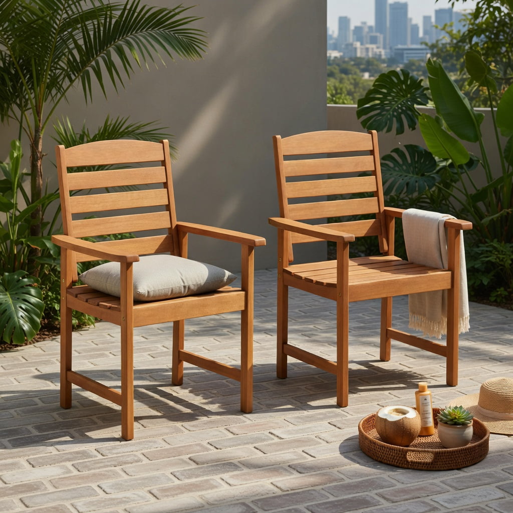 Hommoo Rustic Wood Outdoor Dining Chairs, Ergonomic 105° Backrest, Slatted Contoured Seat, Set of 2 Patio Chairs for Deck, Porch & Garden, Natural