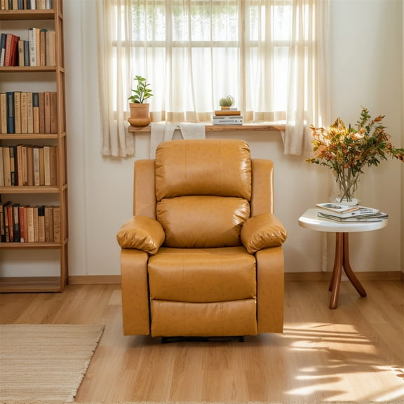 Hommoo Semi PU And PVC Leather Manual Recliner Chairs for Living Room & Home Theater, Reclining Lounge Chair 160 Recline, Ginger