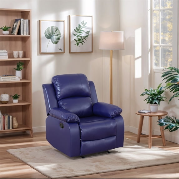 Hommoo Semi PU Leather Manual Recliner Chairs for Living Room & Home Theater, Reclining Lounge Chair 160° Recline, Dark Blue