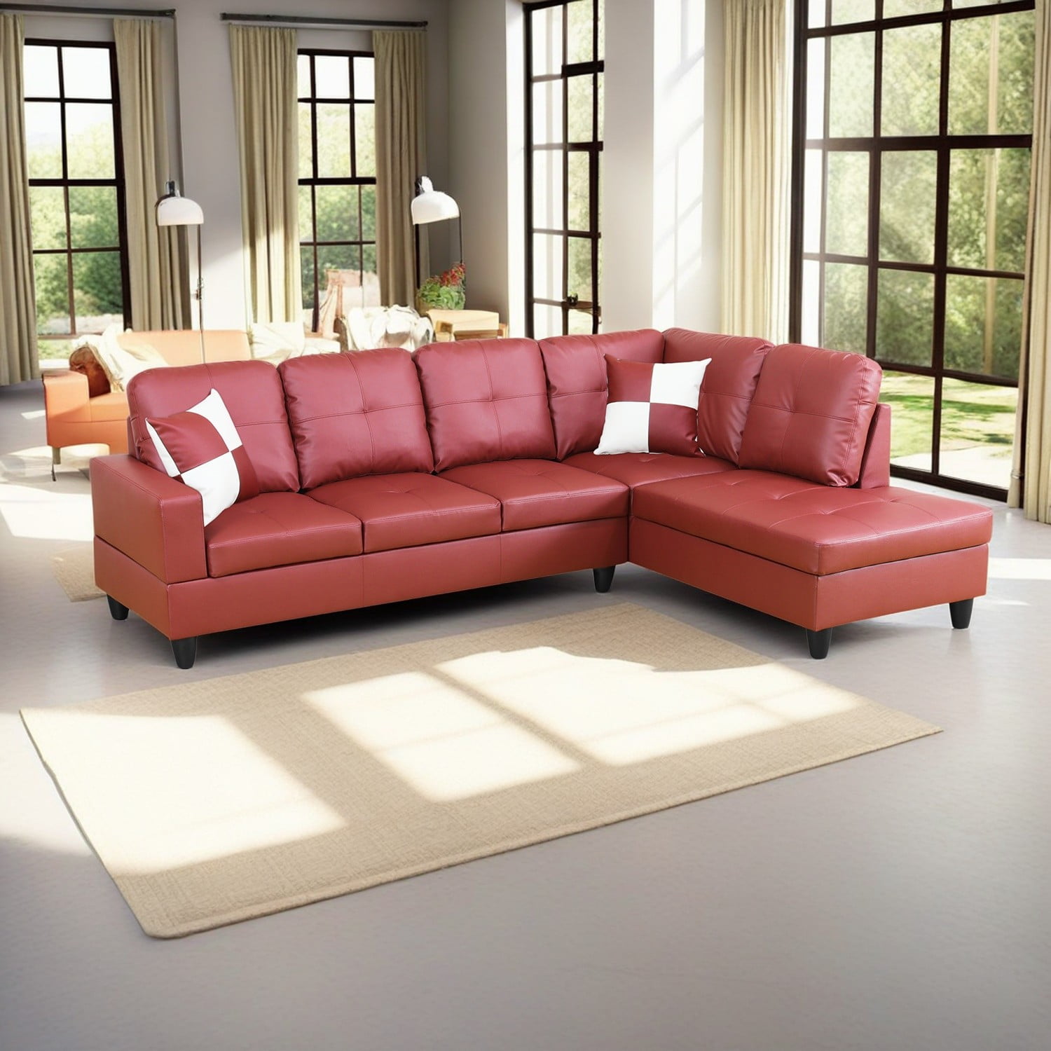 Hommoo Semi PU Leather Sectional Sofa Couch Living Room Furniture 