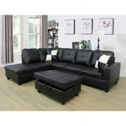 Hommoo Semi PU Leather Sectional Sofa, L Shaped Couch, Sectional Sofa Set for Small Space Living Room, BlackWithout Ottoman