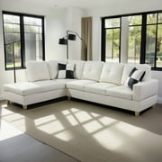 Hommoo Semi PU Leather Sectional Sofa, L Shaped Couch,Sectional Sofa Set for Small Space Living Room, WhiteWithout Ottoman