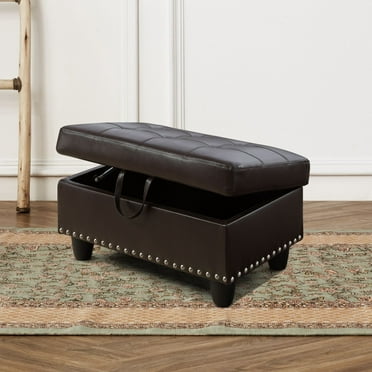 Hommoo Semi PU Synthetic Leather Rectangular Storage Ottoman, Bench Tufted Footrest, Modern Lift Top Pouffe Ottoman for Living Room, Brown