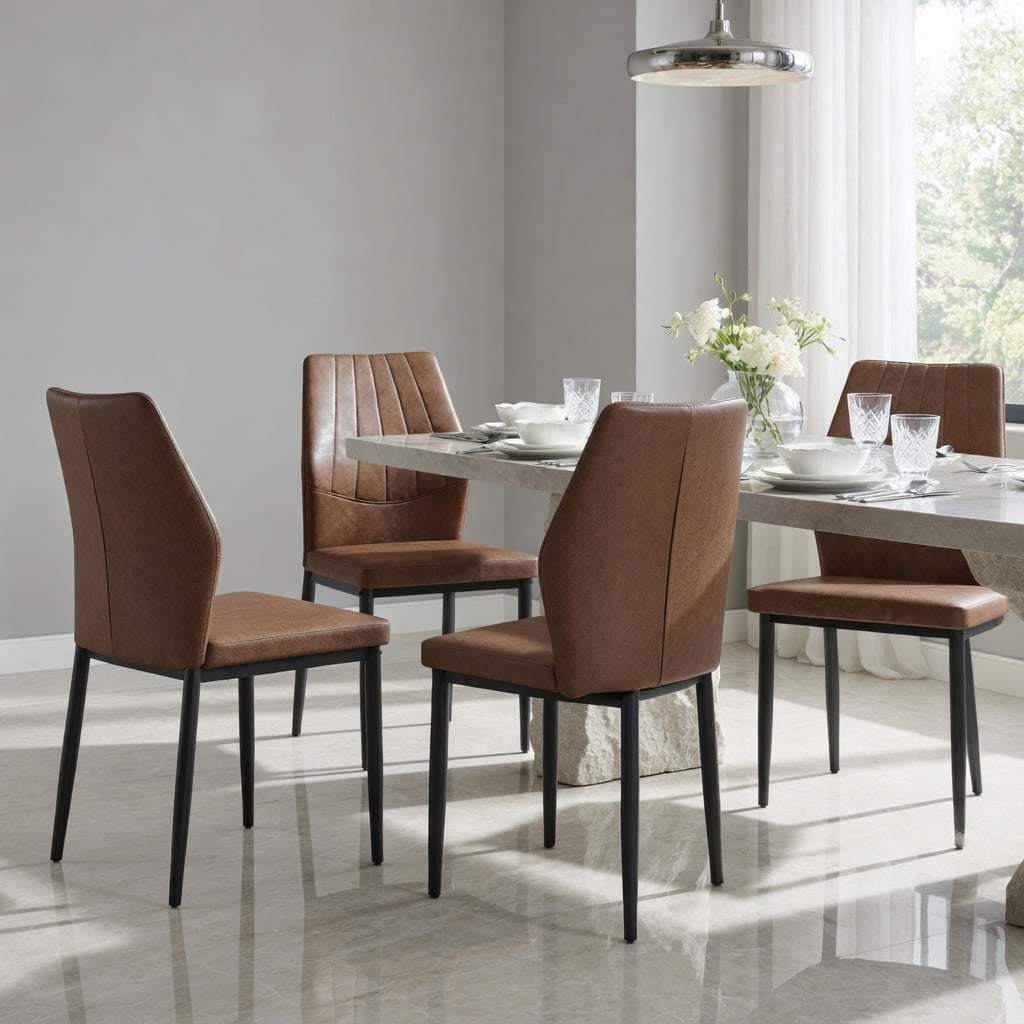 Hommoo Set of 4 Ergonomic Dining Chairs, Shell-Design Fabric Chairs with Metal Frame, 37" Height, Comfortable High-Density Foam Cushioning, Brown & Black
