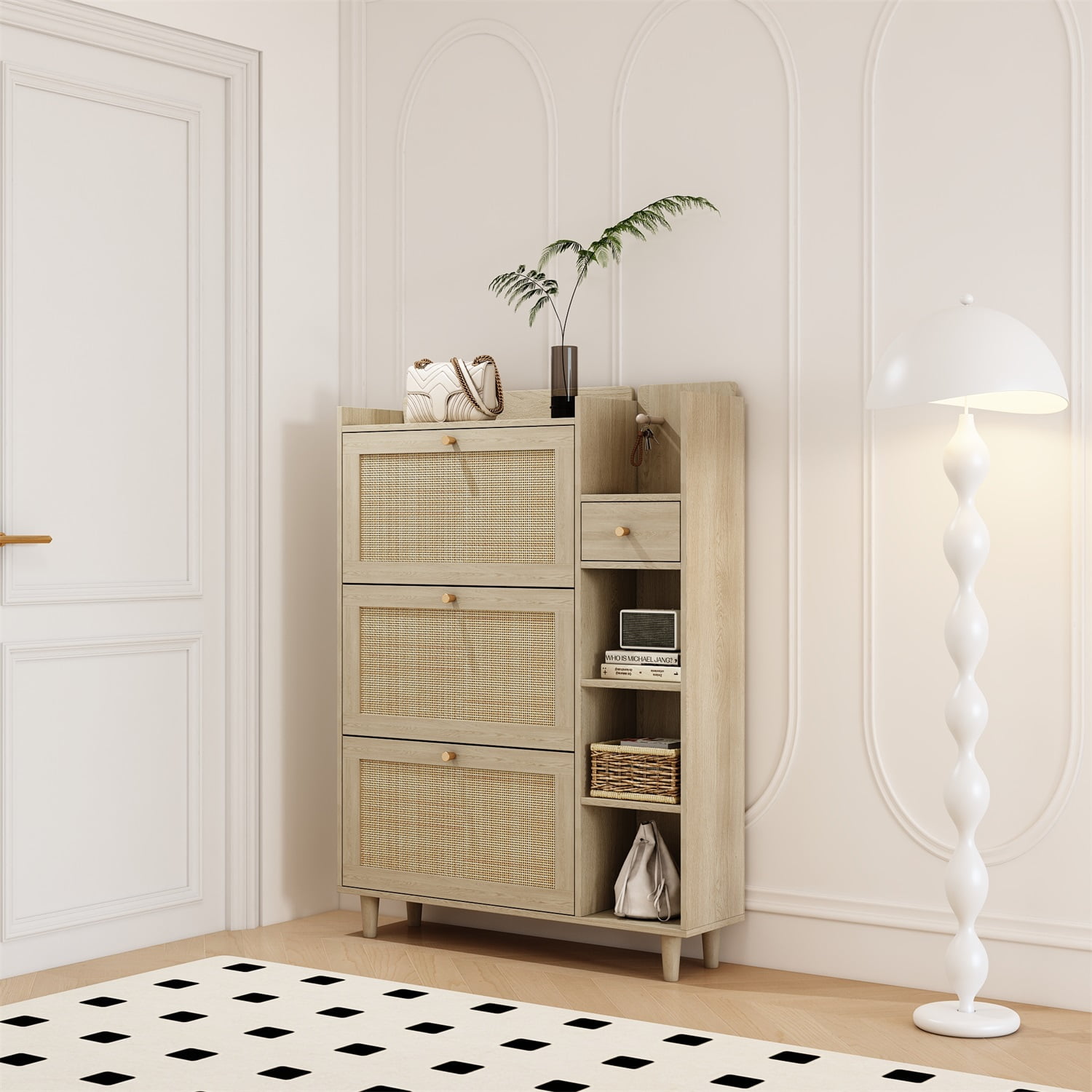 Hommoo Shoe Shoe Rack with 3 Rattan Flip Drawers,3