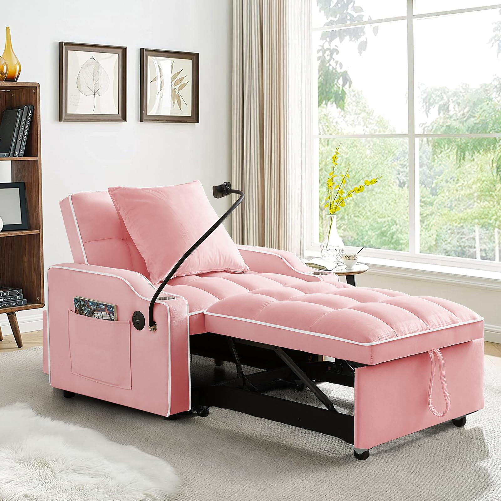 Hommoo Sleeper Sofa Chair Bed Convertible Pull Out Couch 3 in 1 Velvet ...