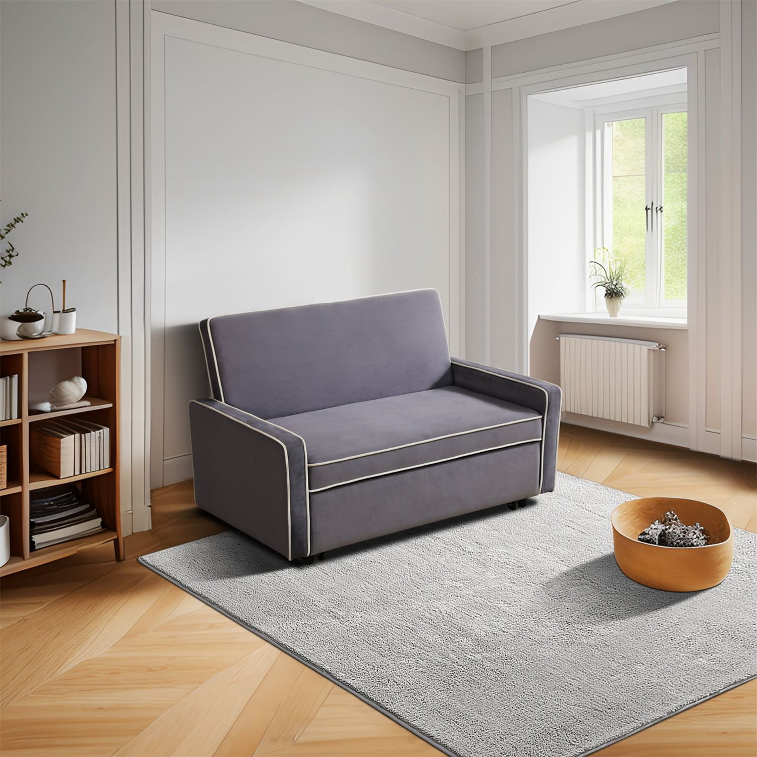 Hommoo Sofa,Modern Flannel 1-Piece Living Room Sofabed,Home Furniture Sofabed with Armrest,Light Gray
