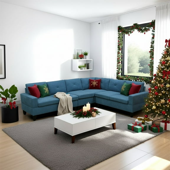 Hommoo Sofa Set,Calico 4-Piece Couch Living Room Sofa Set,Sectional Couches for Living Room,Lake Blue