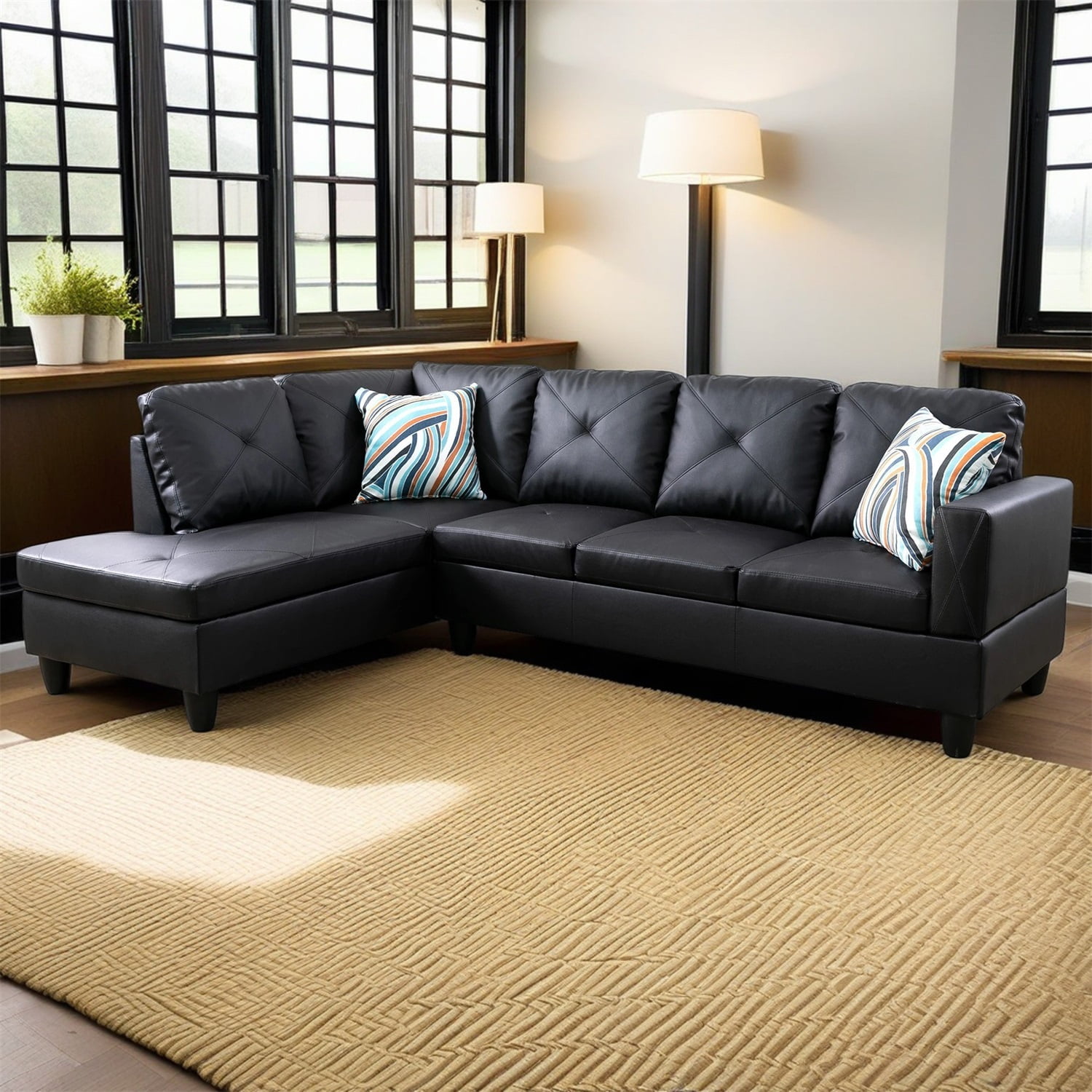 Hommoo Sofa Set, Faux Leather 2-Piece Couch Living Room Sofa Set,Suitable for Home, Black