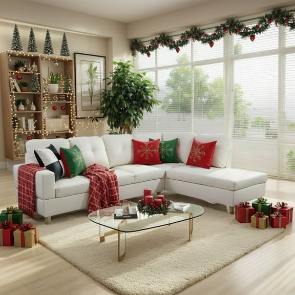 Hommoo Sofa Set, Faux Leather 2-Piece Couch Living Room Sofa Set,White