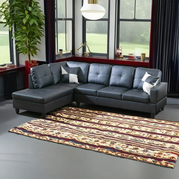 Hommoo Sofa Set, Faux Leather 2-Piece Couch Living Room Sofa Set, Black