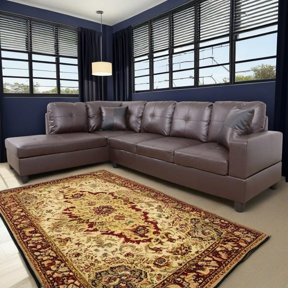 Hommoo Sofa Set, Faux Leather 2-Piece Couch Living Room Sofa Set, Brown