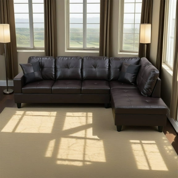 Hommoo Sofa Set, Faux Leather 2-Piece Couch Living Room Sofa Set, Brown