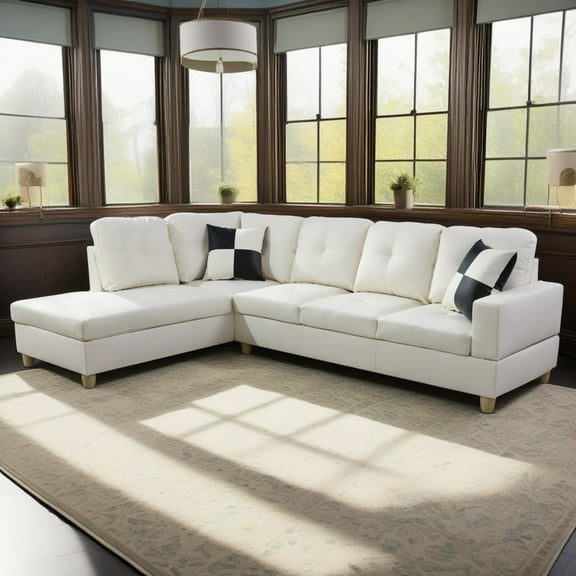 Hommoo Sofa Set, Faux Leather 2-Piece Couch Living Room Sofa Set,White