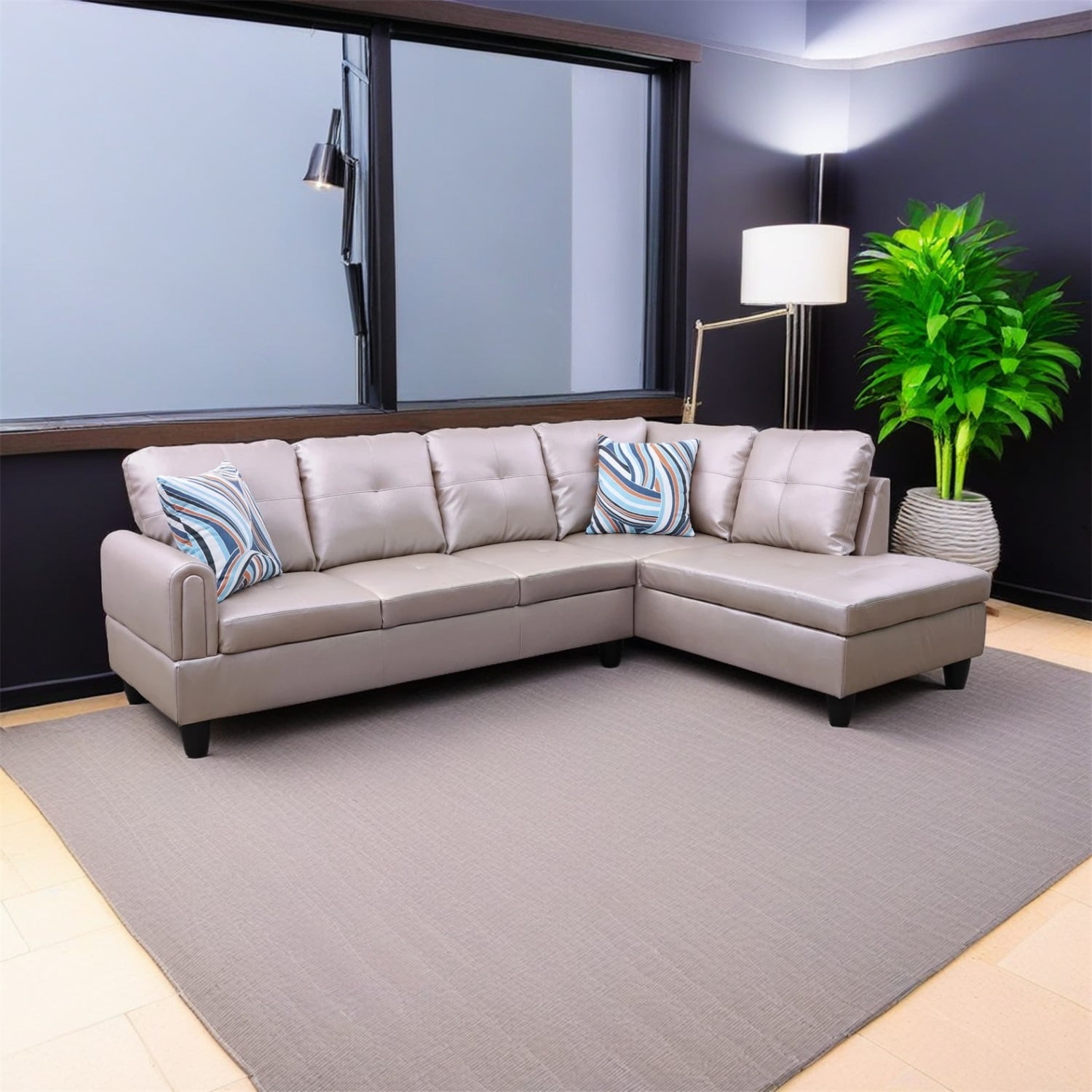 Hommoo Sofa Set, Faux Leather Living Room Sofa Set,L-Shaped Living Room Couches,Latte