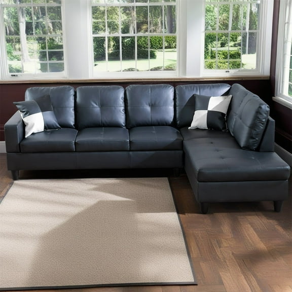 Hommoo Sofa Set, Faux Leather Living Room Sofa Set,L-Shaped Sectional Sofa,Sectional Couches for Living Room,Black