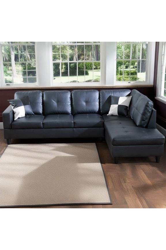 Sofa Set, Faux Leather Living Room Sofa Set,L-Shaped Sectional Sofa,Sectional Couches for Living Room,Black